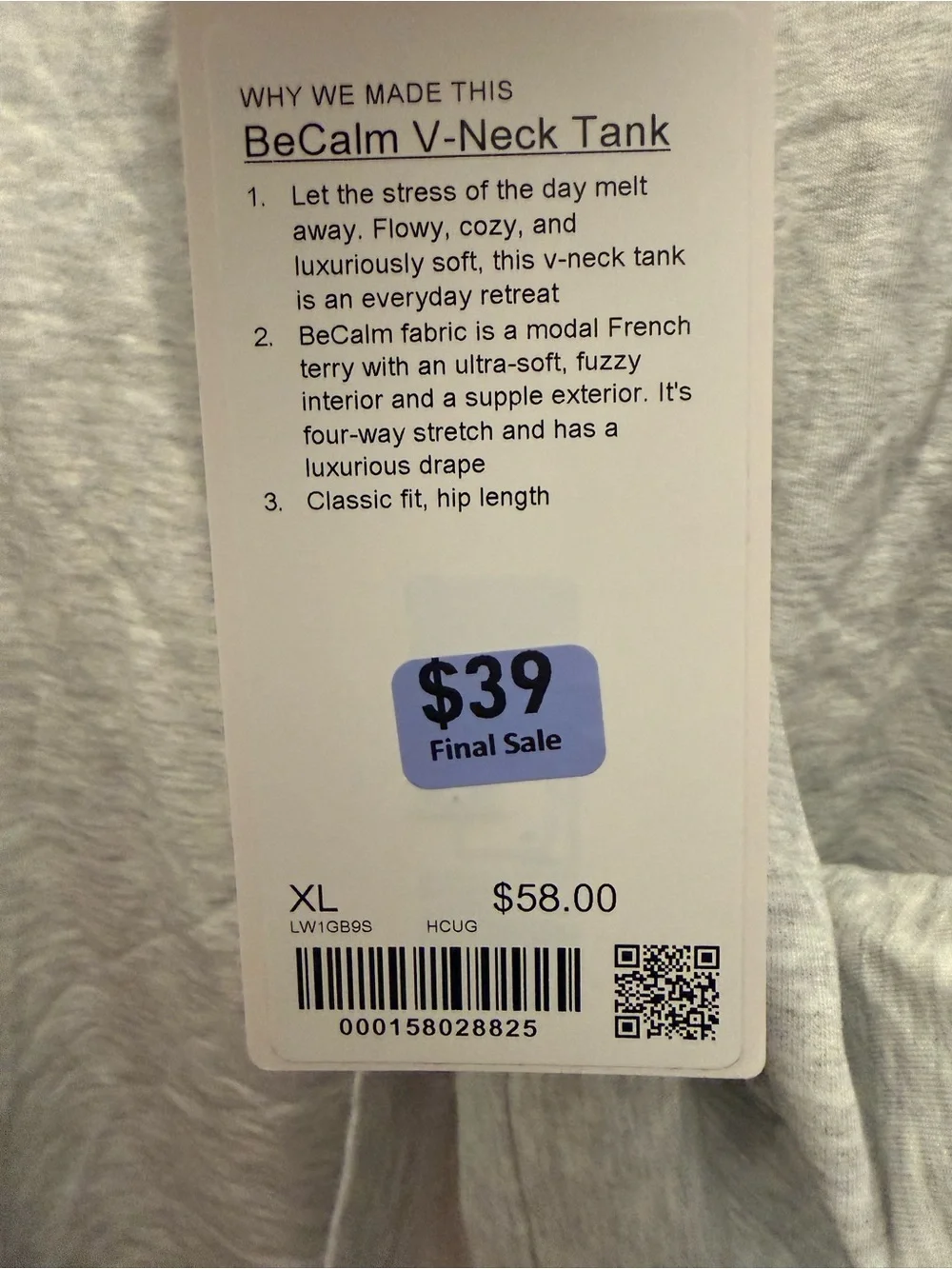 Lululemon BeCalm V-Neck Tank Heathered Grey